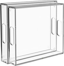 2 Pack Clear Acrylic Serving Trays w/ Handles 16x12 Food Drink Tray picture