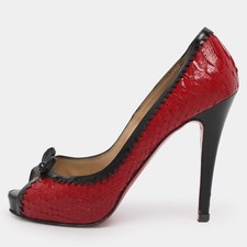 Christian Louboutin RedBlack Python Leather Bow Very Prive PeepToe Pumps Size picture