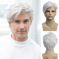 Baruisi Men Wigs Short White Wig Synthetic Heat Resistant Natural Halloween C picture