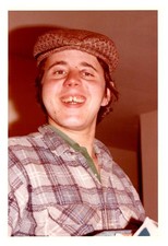 1970s Young Man Wearing Plaid Shirt Tweed Flat Cap Hat Vintage Photo picture