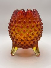 Vintage Fenton Amberina Hobnail 3-Footed Egg Rose Bowl Vase 5