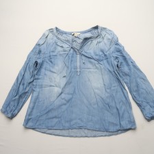 Vintage America Denim Jean Blouse Large Tassel Boho Long Sleeve Lyocell Top picture