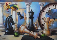 Original Oil Painting Pop Illusion Chess Game Art Sery Dmitry picture