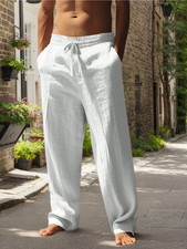 Mens Cotton Linen Loose Pants Casual Drawstring Beach Yoga Baggy Long Trousers picture
