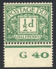 GB 1937 Postage Due ½d G40 Perf control D27 u/m Cat £300 picture