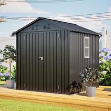 6x6 FT Metal Storage Shed, Lockable Double Doors, Window, 4 Vents, Black picture