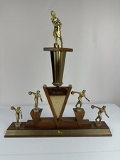 Vintage 1960-61 Women’s Bowling League Champion Trophy 18” Mid Century 5 Bowler picture