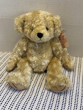 Vintage Russ Berrie Cosgrove Teddy Bear 15” Jointed Plush Tan w/ Gold Ribbon picture