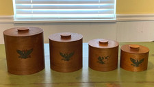 Vgt Primitive Mid Century Colonial American Eagle Wooden Canister Set Decor picture