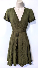 Lulus Women's S/S Wrap Dress w/ Tie Closure Sz XS Green Rayon Blend Liner EUC picture