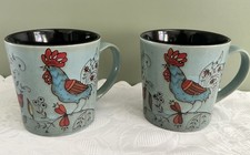 Set Of 2 Great Gatherings Rooster Farmhouse Style Coffee Cups Blue picture