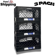 24QT Plastic Storage Heavy-Duty Milk Crate, Black 3 Pack, New picture