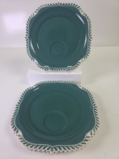 Harker Ware Corinthian Dark Teal Green Snack Plate White Gadroon Edge 8.25” (3) picture