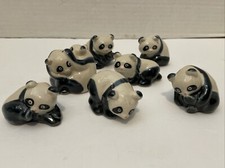 Vintage/Pre-Owned*Set/Lot of 7 Small Ceramic Panda Bear Figures/Figurines picture