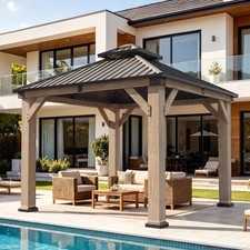 10x 10' /12x20FT Wood Gazebo Hardtop Patio Permanent Wooden Pavilion Double Roof picture