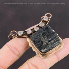 New Year Sale Natural Black Tourmaline Rough Rose Quartz Pendant Jewelry Copper picture