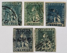 TUSCANY RARE 1852/7 Lot of 5 Mainly FU- 3x Crown Wmk, 2x Wavy Line Wmk €2,000 picture