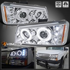 Fits 2003-2007 Chevy Silverado Avalanche LED Halo Projector Headlights Lamps L+R picture