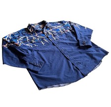 Vintage Wrangler Western Lightning Graphic Print Pearl Snap Button-Up Shirt AOP picture
