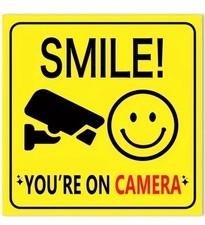 2 Pc Smile You’re on Camera Sign Funny Security Signs with Smile Decal 4”x4” picture