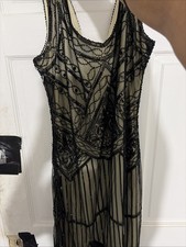BABEYOND Blue Sequin Beaded Flapper Dress Size M 1920s Gatsby Fringe Hem Party picture