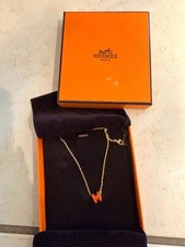 Hermes Mini Pop H Pendant Necklace Orange Gold Plated w Box & Pouch picture