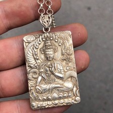 Vintage China Antique Old Tibetan Buddhism KWAN-YIN Pendant Amulet Necklace Gift picture