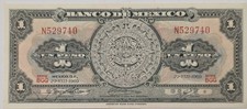 Mexico 1 Peso Banknote 1961-1970 Aztec Calendar Vintage Mexican Currency P-59 picture