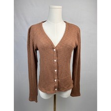 Everlane Women’s M Brown Ribbed Button Front V Neck Cardigan Organic Cotton picture