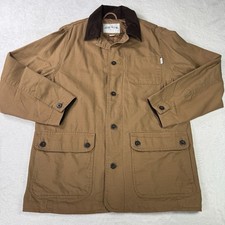 Orvis Chore Barn Coat Jacket Mens Medium Brown Canvas Corduroy Collar Quilted picture