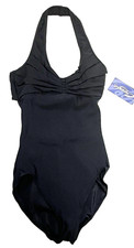 Capezio Pleated Synergy Halter Leotard Bodysuit Back Strap 10190 New Nwt Women L picture