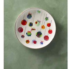 ANTHROPOLOGIE JOYOUS CHRISTMAS HOLIDAY CANAPE STONEWARE PLATE ORNAMENTS set of 4 picture