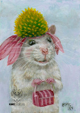 KMCoriginals PRINT Millinery Rat in Coneflower Hat Purse Reproduction ACEO art picture