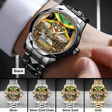 Custom Jamaica Flag Watch Jamaican Pride Caribbean Heritage Gift Wristwatch Men picture
