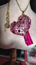 Betsey Johnson Pink Metallic Rhinestone Heart Necklace picture