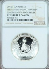 2010 TUVALU SILVER 1 DOLLAR PHEIDIPPIDIS MARATHON RUN NGC PF 69 ULTRA CAMEO RARE picture