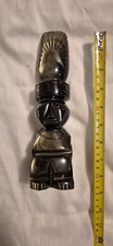 VINTAGE HAND-CARVED MEXICAN OBSIDIAN STONE STATUE OF AZTEC OR MAYAN GOD OR IDOL. picture