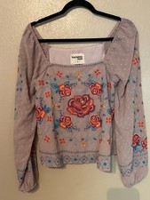 Savanna Jane Boho Embroidered Swiss Dot Top Size S picture