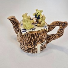 Paul Cardew Blue Willow ~ Teddy Bear Family Picnic Mini Teapot ~  England picture