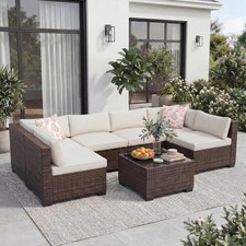 7 Piece Patio Wicker Set Sectional Rattan Sofa Conversation Outdoor Furniture picture