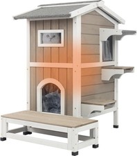 Petscosset Insulated Outdoor Cat House Weatherproof, 2-Story Feral Cats Shelter picture