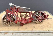 SCARCE ORIGINAL Antique LARGE HUBLEY Cast Iron Red INDIAN Motorcycle 9