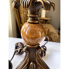 vintage pair of ornate table lamps polished natural stone a dark bronze finish picture