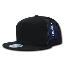 New Decky 1133 Snapback 7 Panel Hat Cotton Blank Flat Bill High Profile Black picture