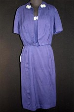 RARE VINTAGE DEADSTOCK 1950'S-1960'S  BLUE RAYON GABARDINE DRESS & JACKET SIZE 8 picture
