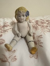 Antique German All Bisque Miniature Dollhouse Doll Jointed Painted Shoes Socks picture