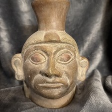 Vintage Mid-Century Peruvian Moche Culture Portrait Head Vessel Replica picture