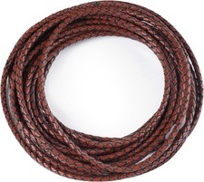 Lystaii 5.5 Yards Genuine Leather Cord 4mm Round Braided Bolo Antique Brown picture
