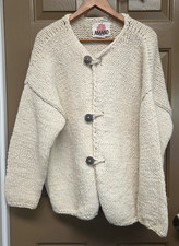 Vintage Amano 100% Wool Ivory Chunky Cardigan Bolivia Rare Toggle Button 2XL picture