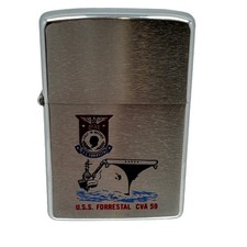 Vintage 1973 Zippo Lighter USS Forrestal CV 59 USN Supercarrier Engraved picture